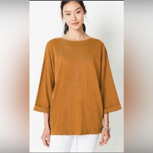 NWT J.Jill Perfectly Relaxed Top Organic Cotton 3/4 sleeve in golden amber,Large